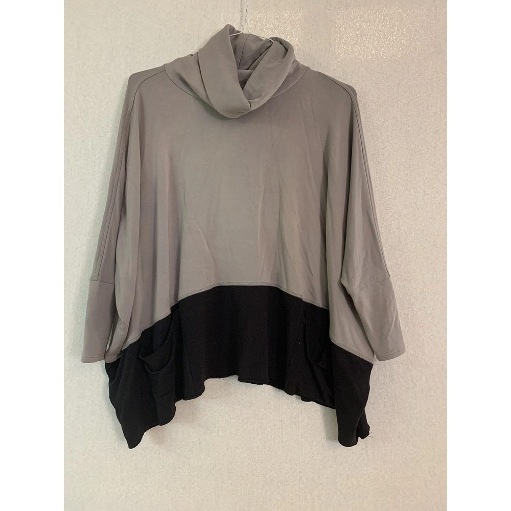 Jofit Poncho Pullover Women S/M Gray Black Cowl Neck Oversized Lagenlook Slouchy